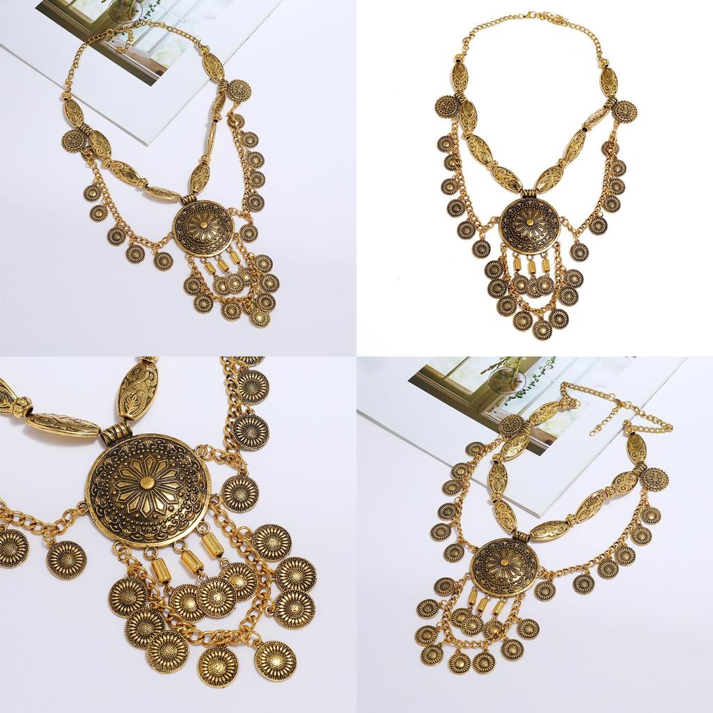 Retro Alloy Coin Necklace For Ethnic Inspired Boho Style With Geometric Pendant