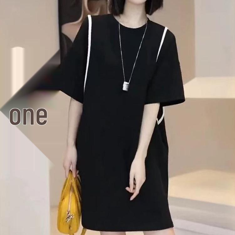 

2025 Women s Casual Oversized T-shirt Dress - Mid-length, Versatile, and Straight-Fit for Summer Fashion L чёрный
