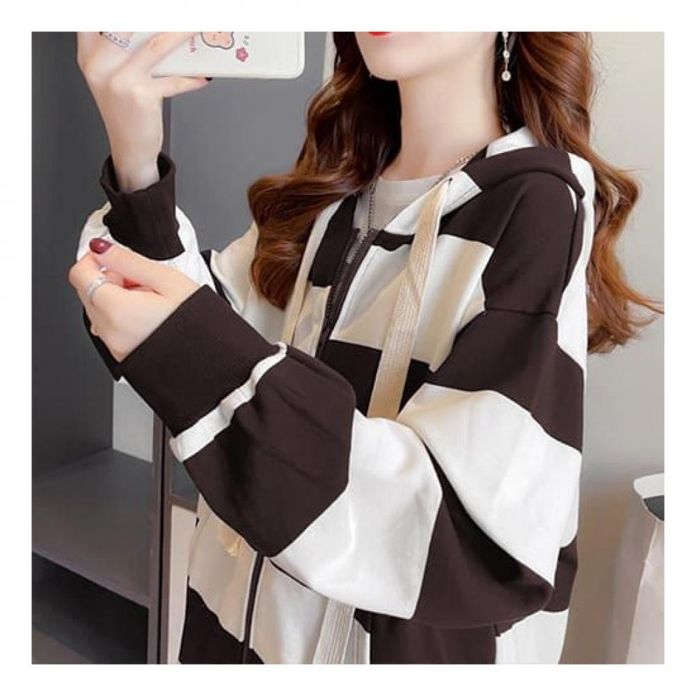 Navava Women Casual Striped Long Sleeve Hoodie Jacket Nc157