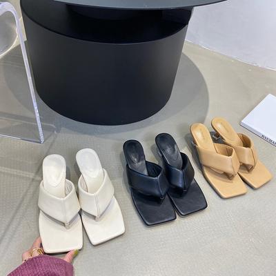 Fashion Fashion Women Slides Slippers Clip Toe Outside Mules Shoes Elegant Party Pumps Thin Mid Heels Slip On Ladies Dress Shoes Woman