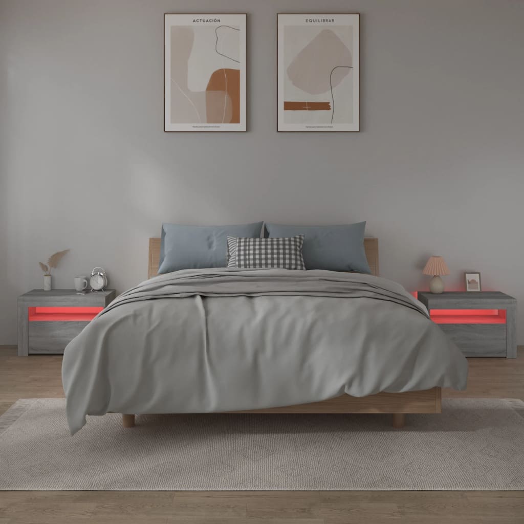 Nightstands 2 pcs with LEDs Gray Sonoma 60 x 35 x 40 cm