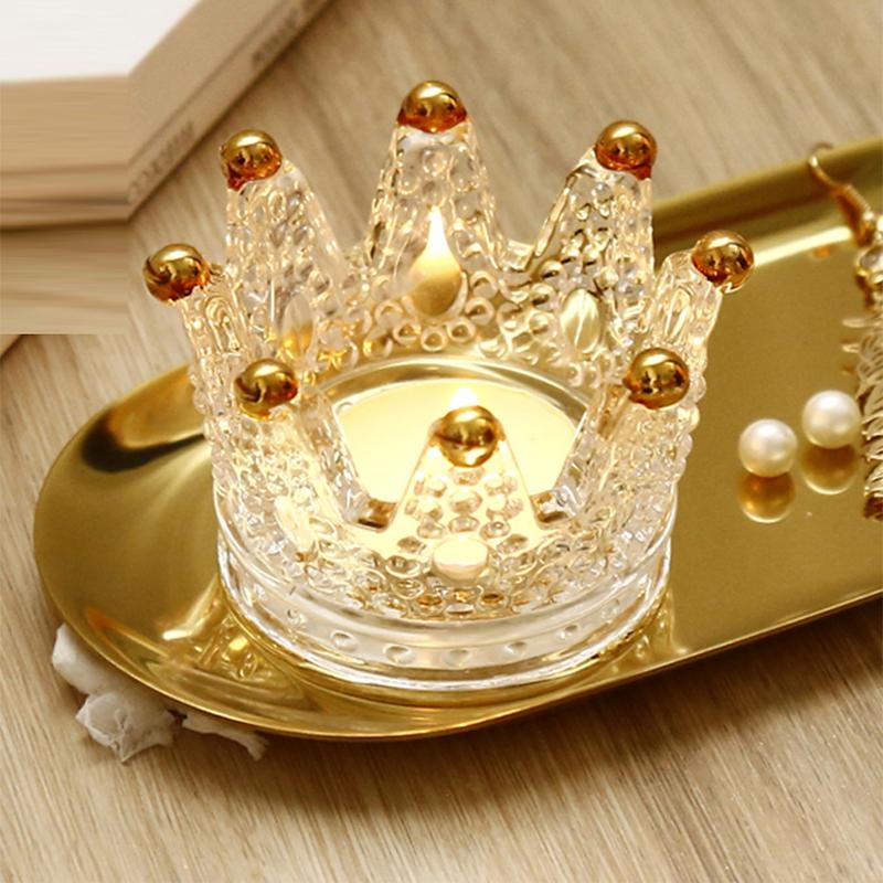 Candlestick Candle Holders 1PC Glass Crown Ornament Ring Jewelry  Nordic Gorgeous Crystal Decoration Table Living Room