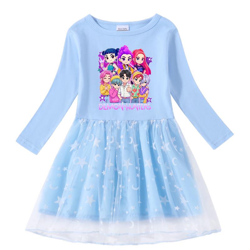 Vestido de Princesa de Manga Larga con Lentejuelas Arcoíris Kpop Demon Slayer para Niñas