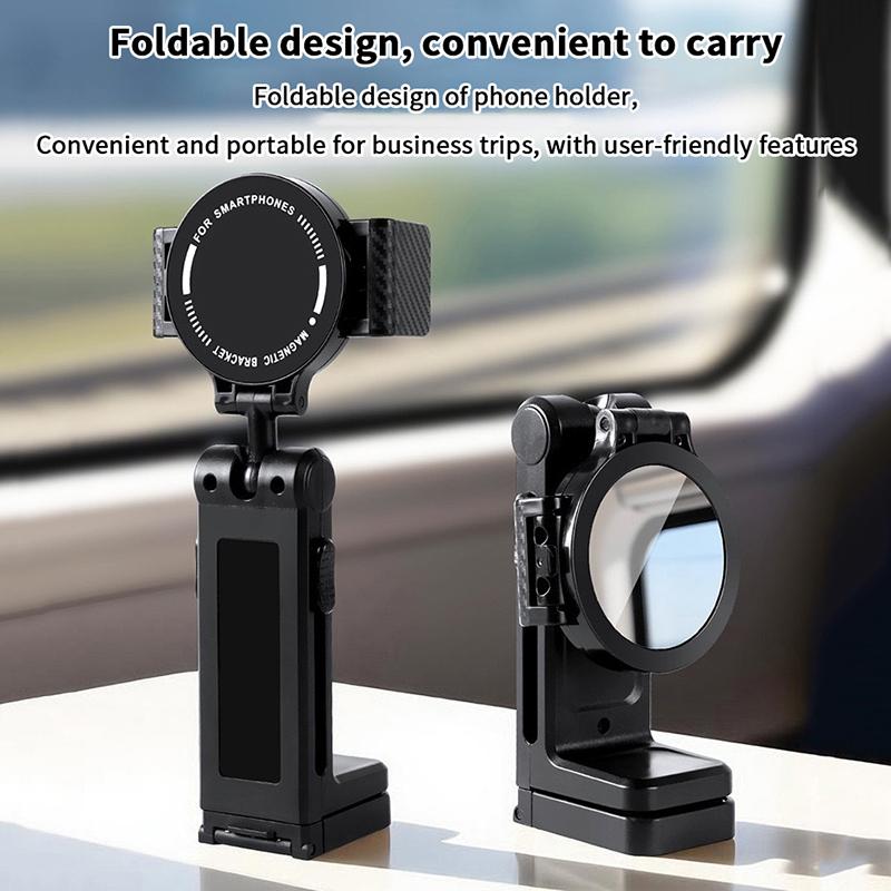 Multifunctional Magnetic Clip-On Cell Phone Holder Adjustable Selfie Holding Airplane Phone Stand Foldable Travel Desk Support