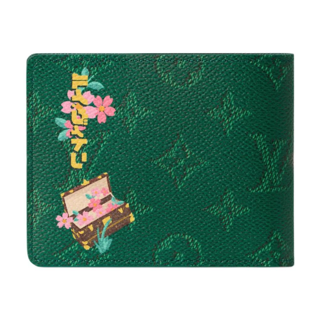 Louis Vuitton X Nigo Slender Logo Pattern Print Monogram Coated Canvas Wallet Men Wallet Green M25986