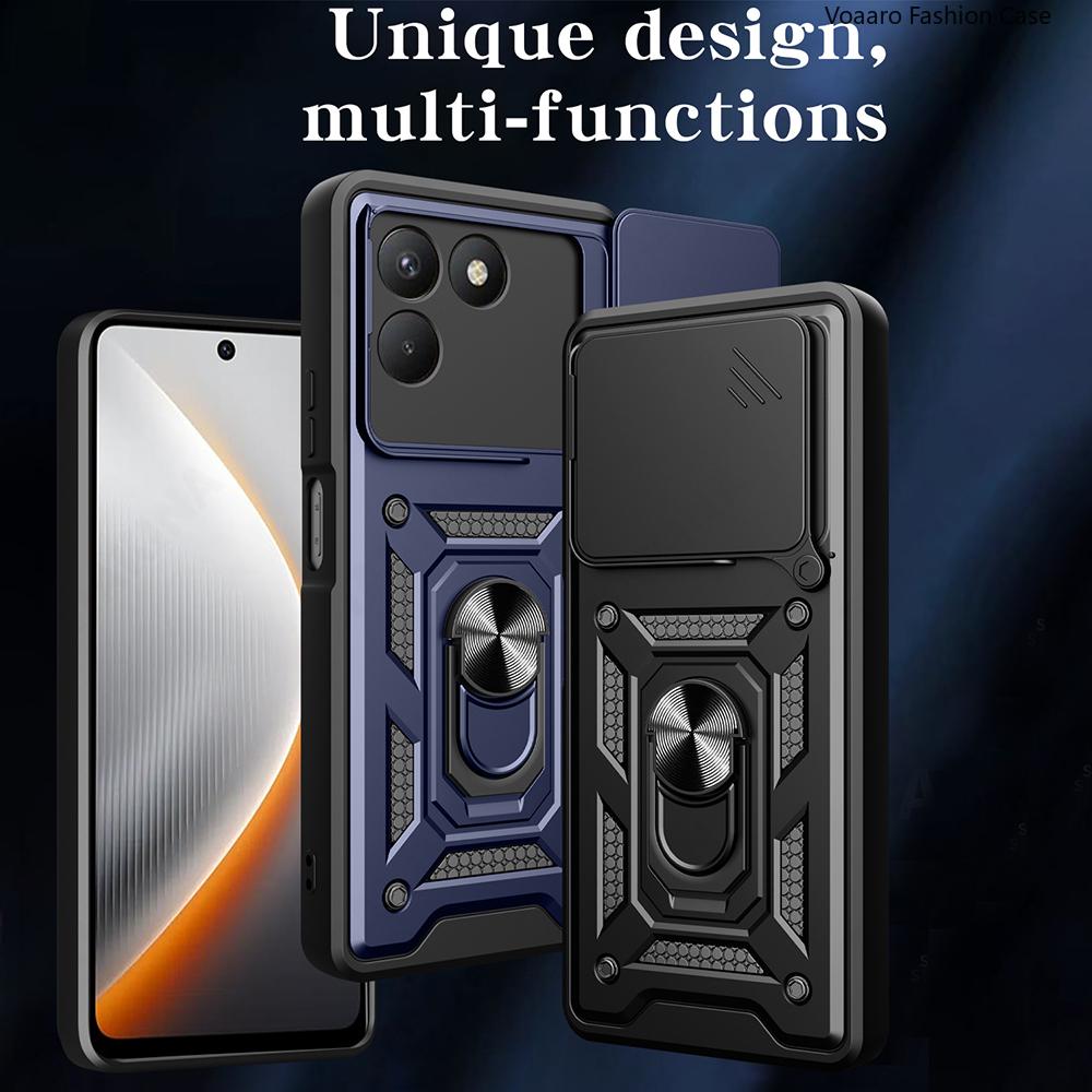 Slide Lens Armor Funda for Tecno Pova 7 4G Case for Tecno Pova7 4G Case Magnetic Ring Stand Holder Cover Shockproof Capa