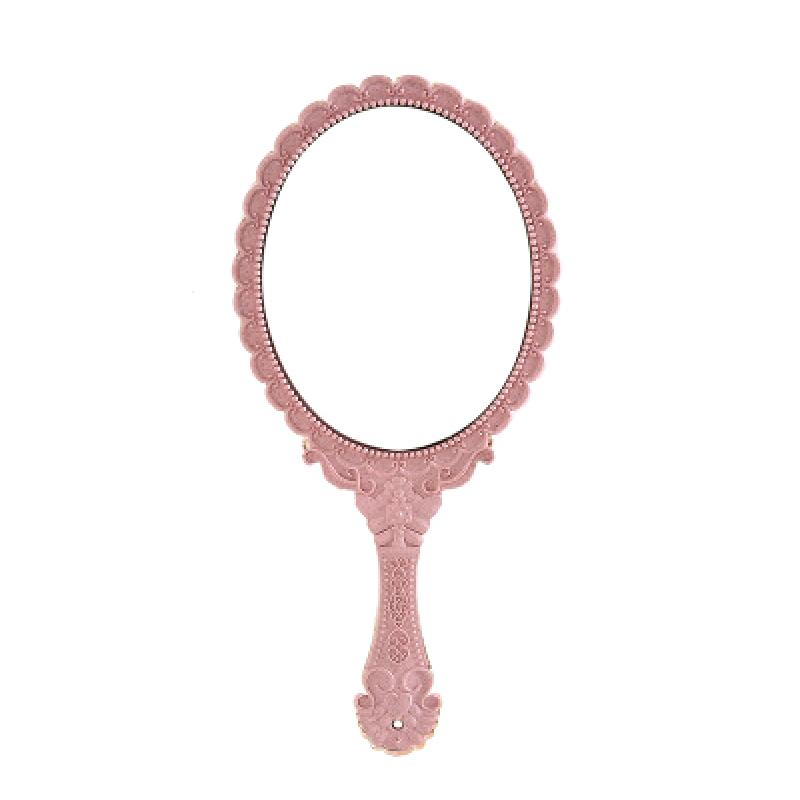 

Portable Vintage Lace Makeup Mirror Hand Hold Oval Round Mirror Noble Restore Ancient Ways Court Mirror Beauty Tool розовый