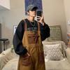 Men's Japanese Retro Reversible Neutral Overalls - Orange & Brown, Loose-Fit, Couple's Style.