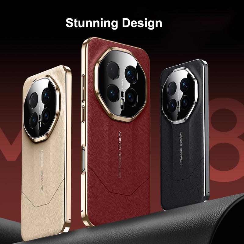 For Honor Magic 8 and Magic 8 Pro Case Ultimate Design Rigid Lens Shield Protection Imported Vegan Leather Plating PC Hard Case