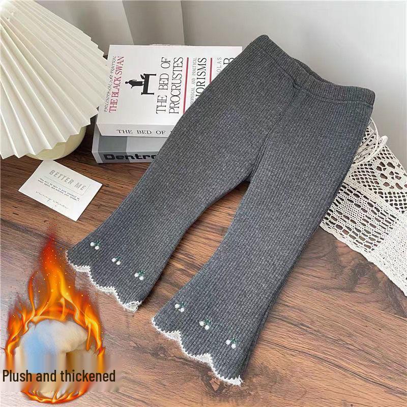 Girls' Velvet Bell-Bottom Pants - Cozy Autumn/Winter Korean-Style Trendy Warm Long Pants