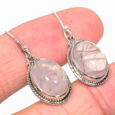 Φυσικός πολύτιμος λίθος Ροζ Χαλαζίας 925 Στερεός Ασήμι Στερλίνας Δώρο Σκουλαρίκι 1.25" c6S06