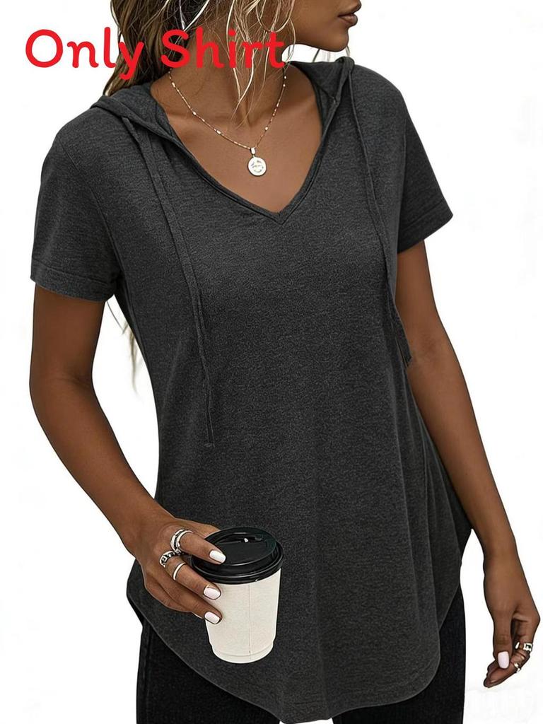 Cotton Short Sleeve Hooded T Shirt For Casual Spring Summer Womens Fitness Wear