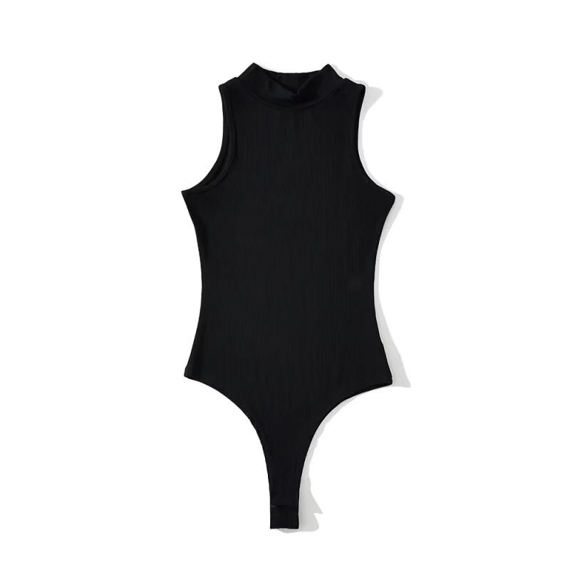 

Fashion Summer New Half Turtleneck One-Piece Women s T-shirt Sleeveless Silm Elastic Minimalist Trendy Crotch One-Piece Bottoming Shirt Black S