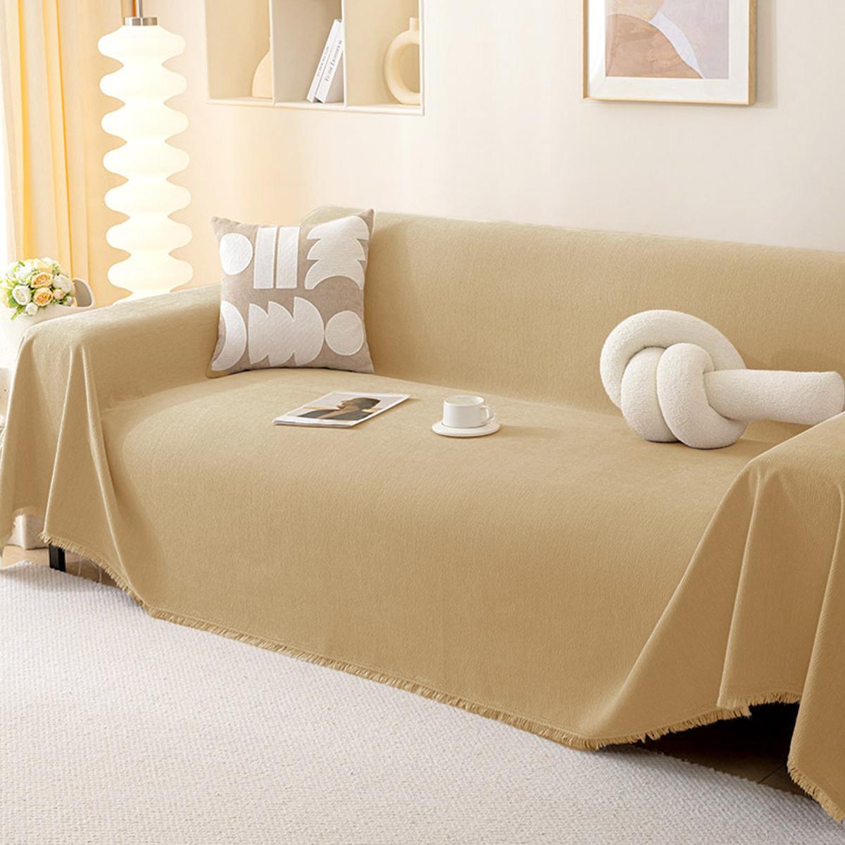 

Solid Color Chenille Sofa Cover Anti-Cat Scratching Pad Cloth All-Season Universal Dust-Proof Sofa Blanket For Living Room Decor 130x180cm S