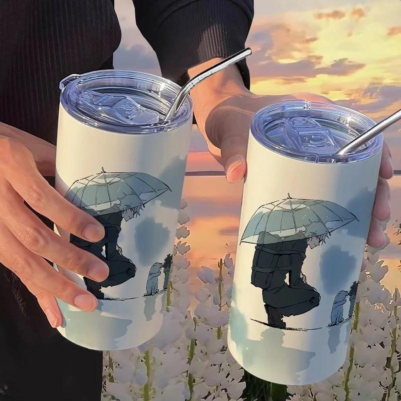 Jujutsu Kaisen Yuji Hrneček 500 ml Satoru Gojo Nerezová Ocel Cestovní Termohrnek Izolované Brčko Hrneček na Kávu Dárek Pro Děti