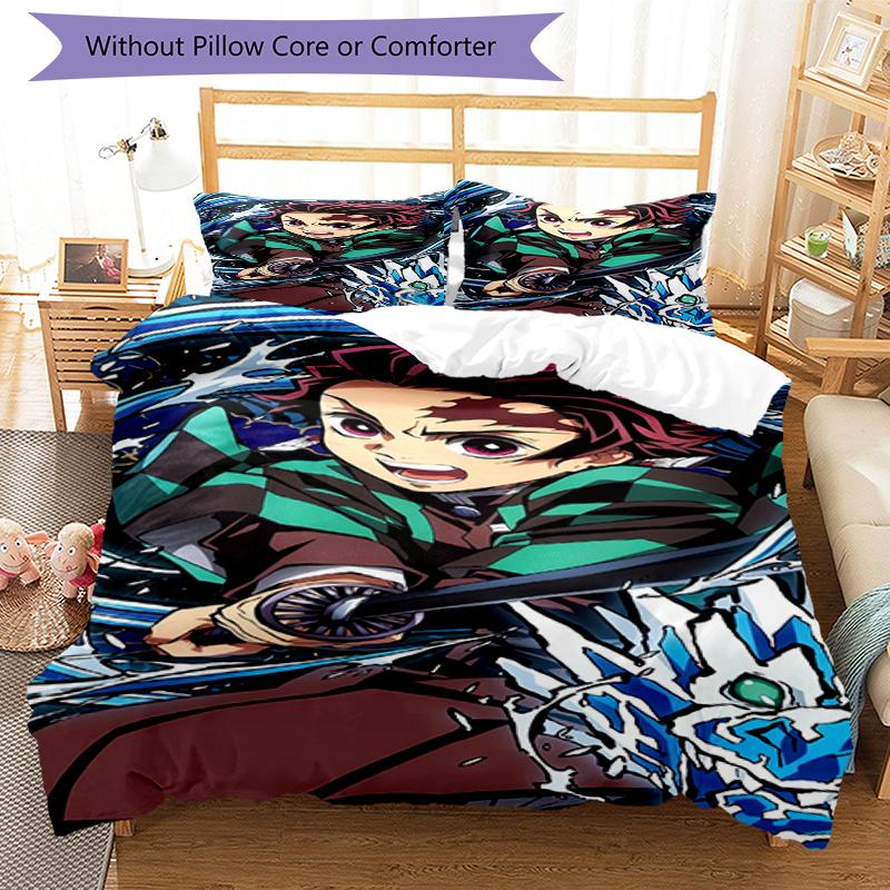 3pcs Demon Slayer Bedding Set Duvet Cover Closure Includes 1 Duvet Cover & 2 Pillowcases, Soft and Comfortable for All Seasons.