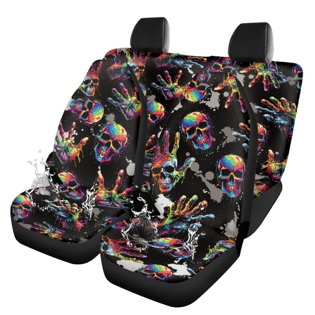 Universal Auto Seat Covers Digital Print Abstract Patterns Waterproof Airbag Compatible Front Rear Seat Protectors Full Set