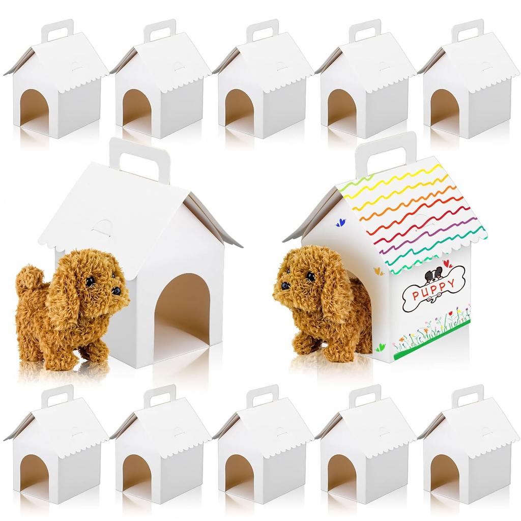 Dog House-Shaped Cardboard Box Set, DIY Paintable Dog Adoption Party Gift Boxes