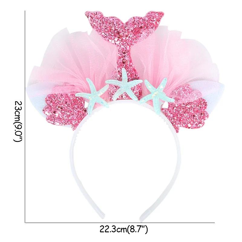 Little Mermaid Party Crown Headband Mermaid Tail Hat Photo Props for Girl Birthday Party Mermaid Hair Accessories