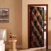 1 pair (2 pieces) of self-adhesive diamond patterned brown leather door mural stickers - texture imitates artificial leather tex