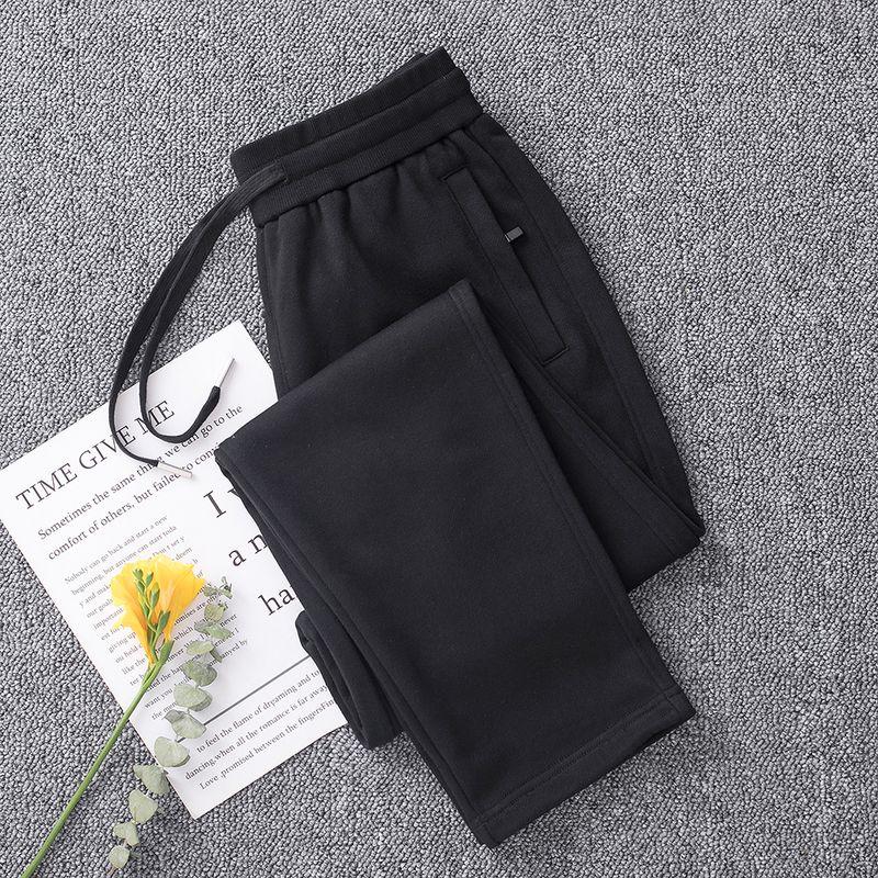 High-End Pure Cotton Spring & Fall Thin Sweatpants Heavy Weight Straight-Leg Pants Women's Pants Sports Pants Loose Casual Pants Zipper Light Pink