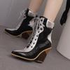Krazing Pot Polyurethane Autumn Winter Shoes 47 Size 48 Super Size Wedges Pointed Toe Lace Up Serpentine Fashion Ankle Boots
