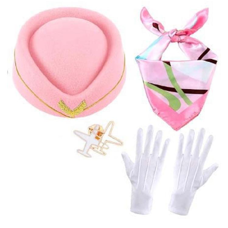 Flight Attendant Costume Accessories Women's Stewardess Outfit Air Hostess Cosplay Costume Stewardess Hat Gloves Scarf