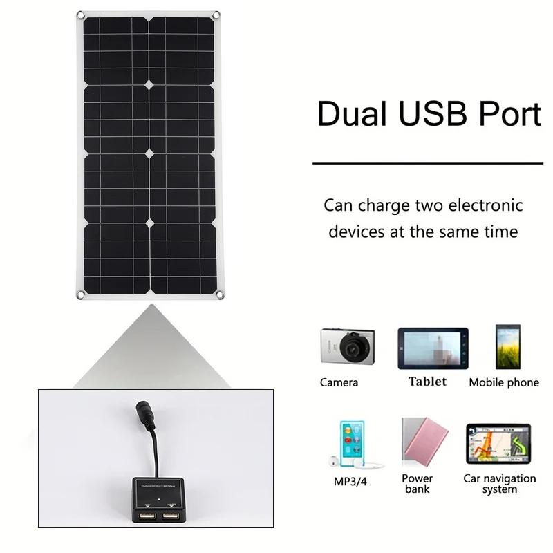1000W 18V Monocrystalline Silicon Solar Panel Dual USB 12V/5V DC Single Crystal Flexible Solar Charger for Car RV Battery Charge