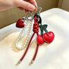 Yogodlns Y2K Faux Leather Rope Red Pink Cherry Keyring Red Heart Pearl Ribbon Bag Key Chain Charm Pendant Women Trendy Keychain Jewelry