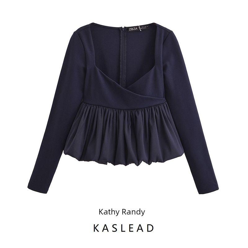 Kaslead New Arrival Women's Clothing Fashion Style Fashion Ruched Puffy Hem Tops 1014805
