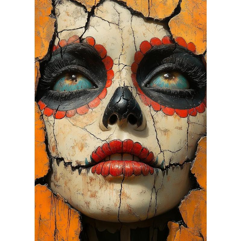 Los Muertos Girl Day of The Dead Skull Makeup Portrait Posters and Prints Canvas Painting Wall Art Picture for Room Home Decor