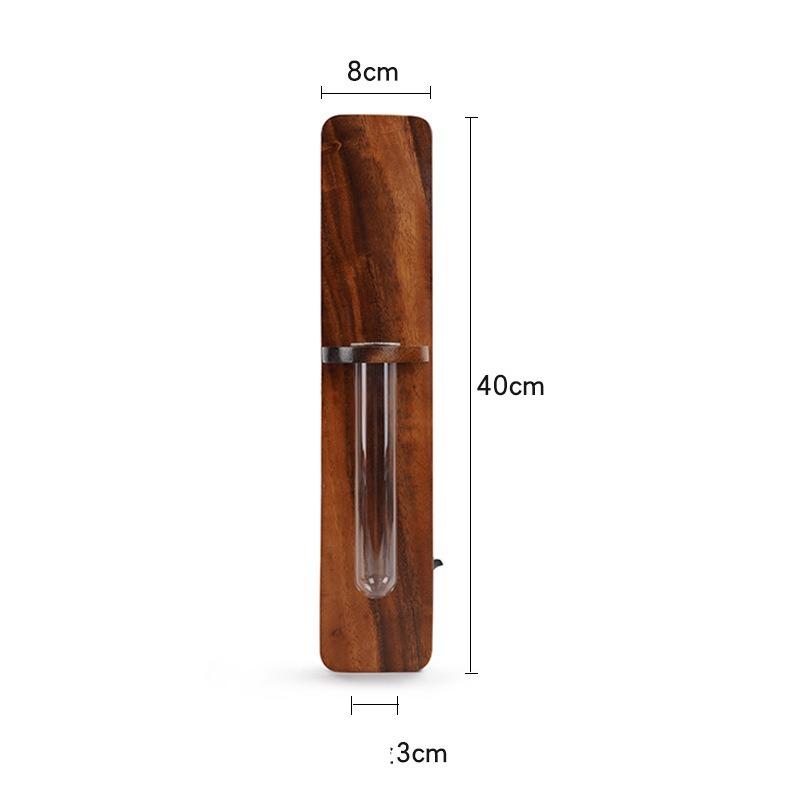 No Drill Wall Mounted Flower Vase Walnut Wood Glass Hydroponic Planter Chinese Retro Style Home Art Decor Floral Arrangement