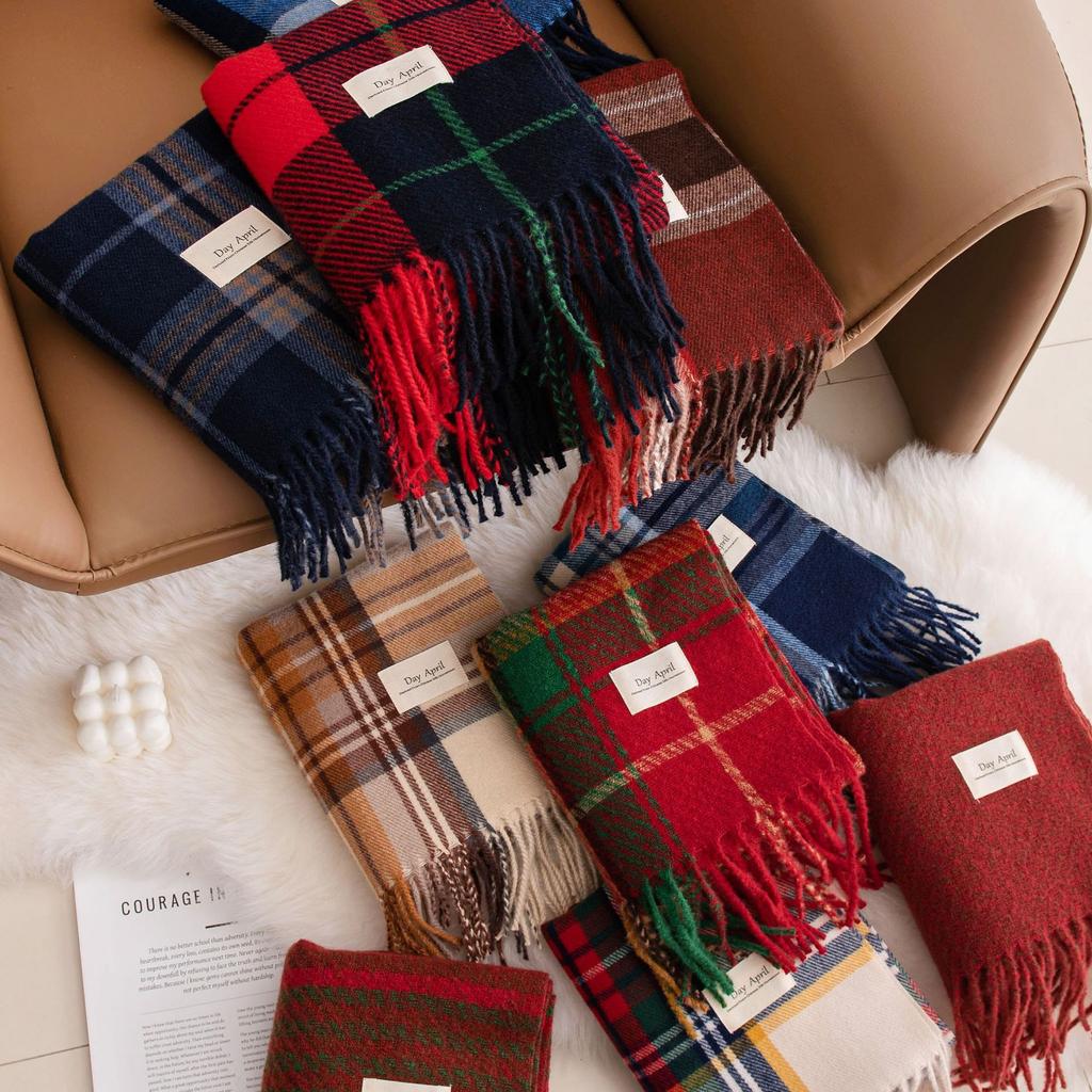 Autumn and winter red new plaid scarf women's atmosphere sense of high-end imitation cashmere winter warm scarf shawl