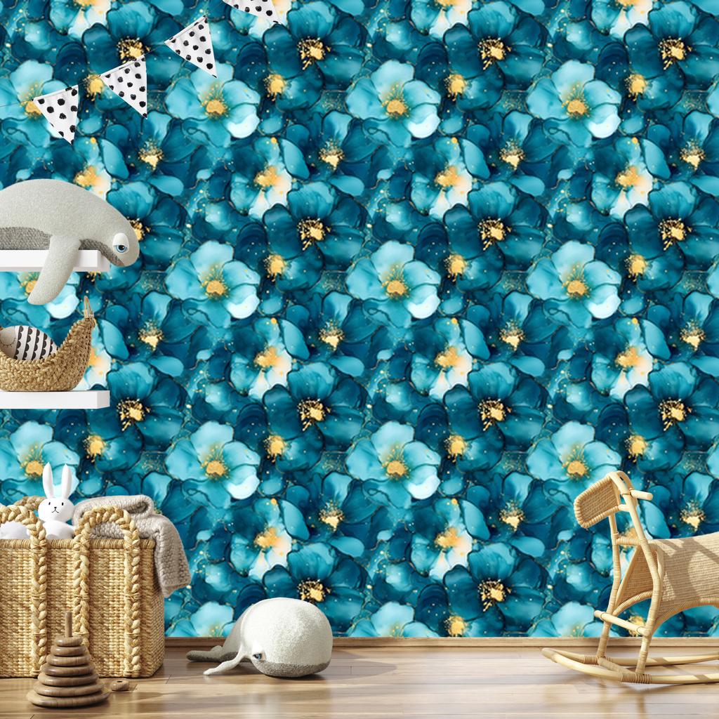 Ink Wallpaper Turquoise, Celadon and Navy Blue for Living Room and Bedroom 50x1000