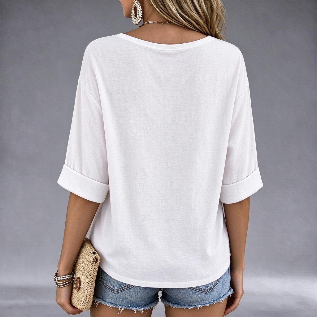 Women's Casual Neck Short Sleeve Graphic Print T-Shirt for Everyday Wear and Outings