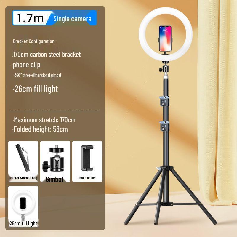 Adjustable Dual Phone Tripod with Fill Light for Outdoor Live Streaming and Photography