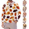 Camicia da Uomo a Maniche Lunghe in Rete con Collo a Revers e Stampa Foglia d'Acero Leggera Traspirante per Autunno e Inverno