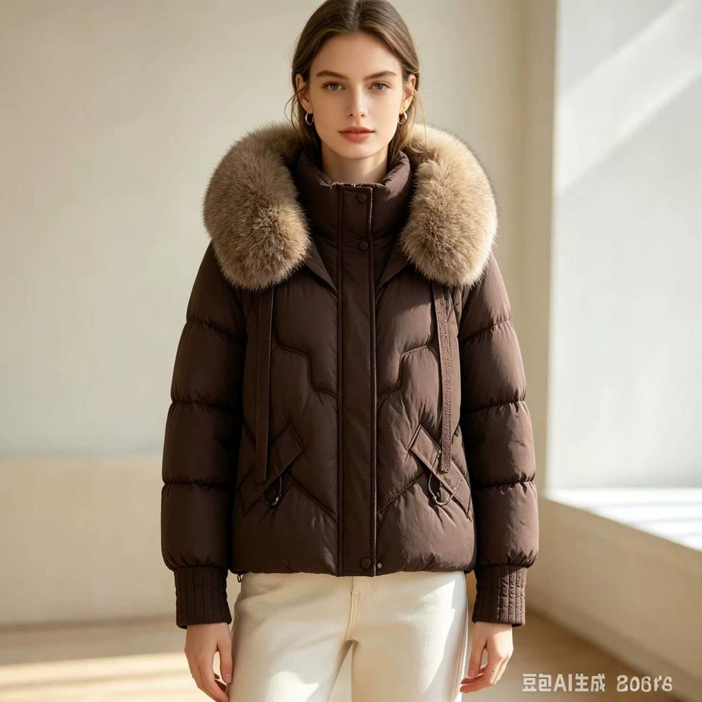 New fashion cotton clothes women's warm big fur collar temperament short women's cotton-padded clothes jacket