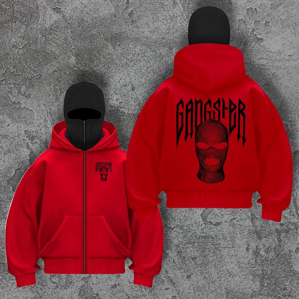 

Осень/Зима Уличный Худи Черный Ниндзя Унисекс Двойной Капюшон Маска Молния Толстовка Куртка M