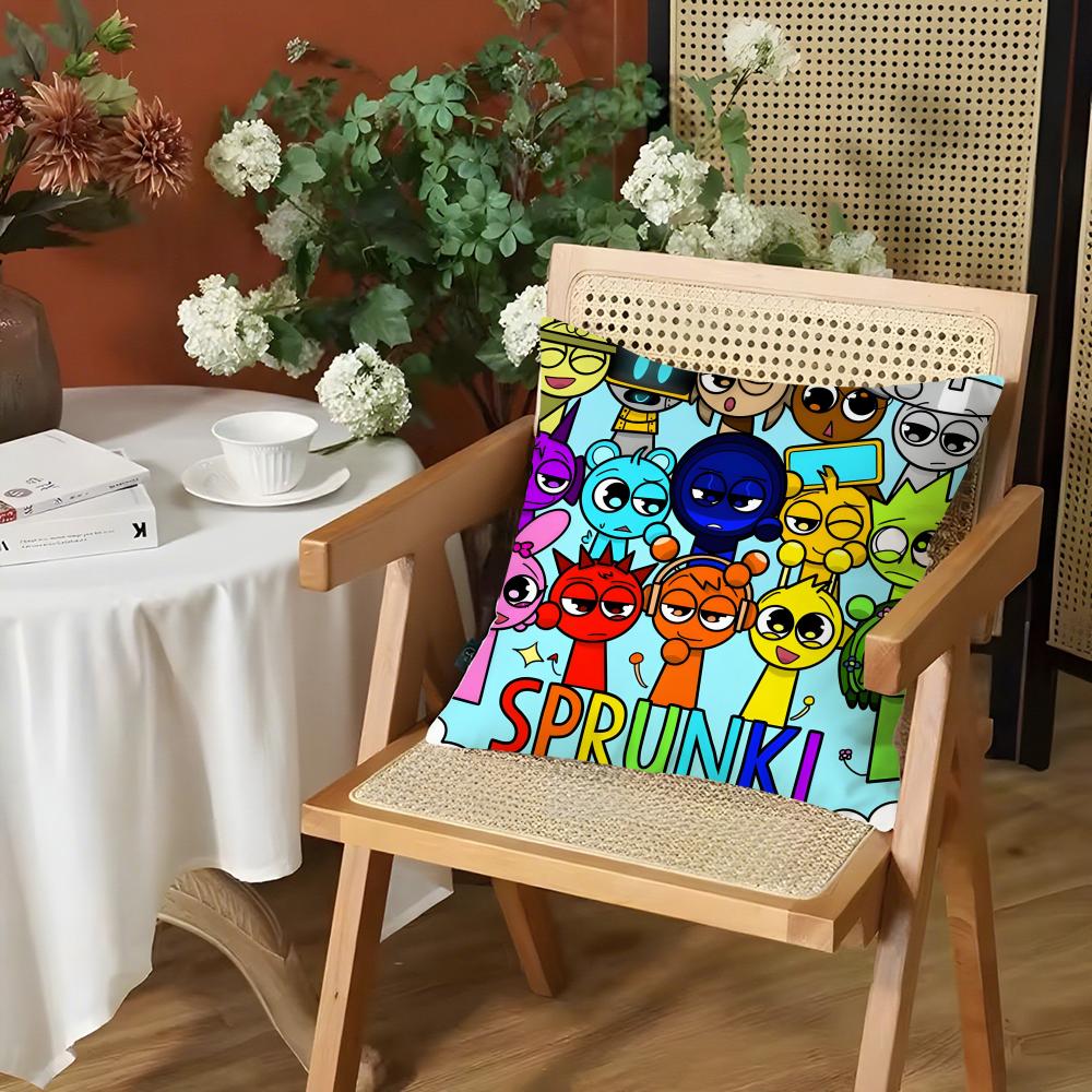 Game SSprunki fun Cushion Cover Silky Short Plush Invisible Zipper Dustproof Sofa Pillow Case for Home Decor