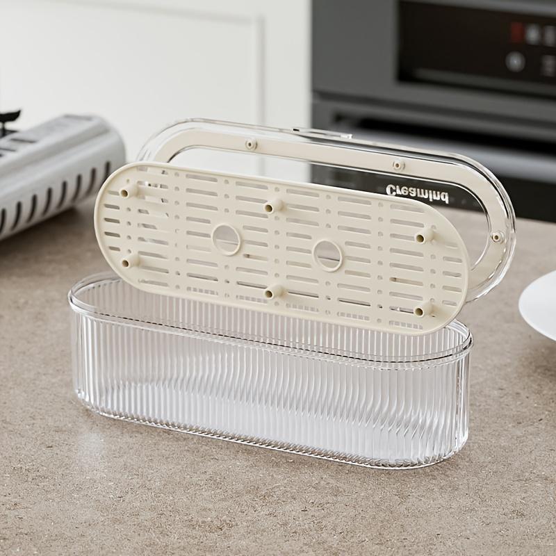 Multifunctional Tableware Storage Box - Clamshell Dust and Moisture Proof, Storage Case with Drain Tray, Kitchen Tableware Storage Rack