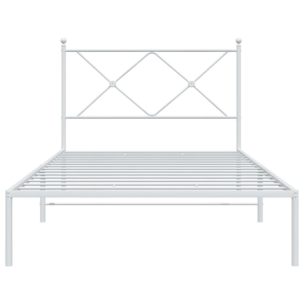 Vidaxl Metal Bed Frame with Headboard, White, 100X200 Cm