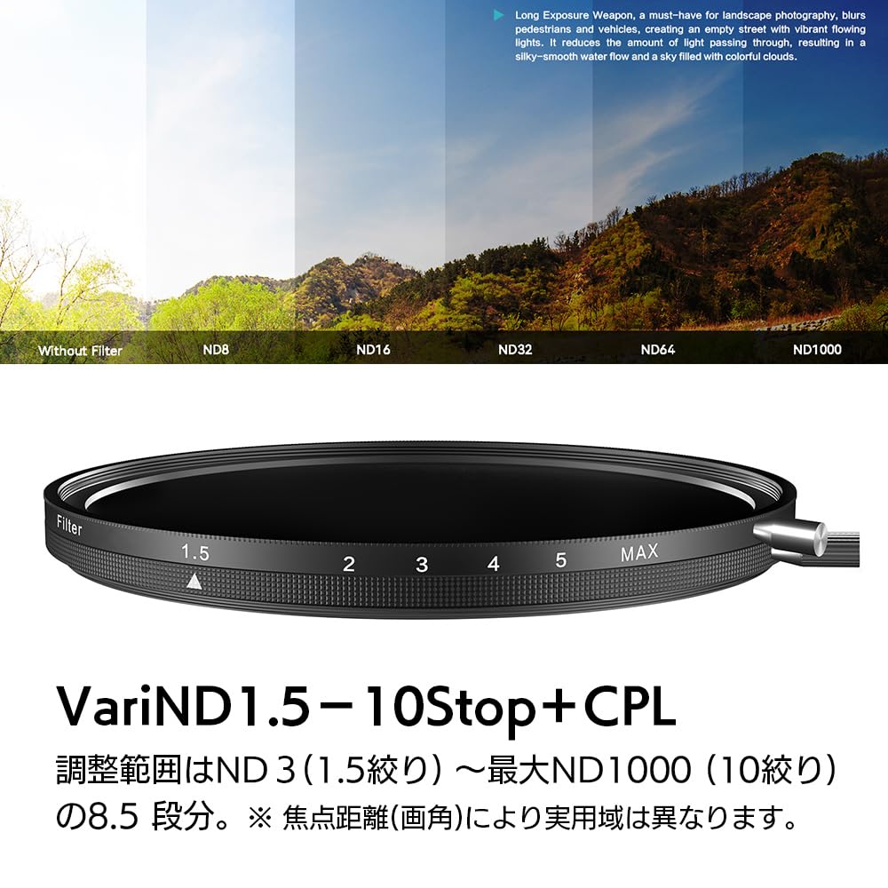 Variable ND Filter PL Filter 72mm HD EVO CPL Filter Magnetic and to 10 Stops of Light Lens Cap EVND72 H&Y ND3-1000 + Kit, Screw-in Compatible, 1.5
