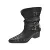 22 trendy temperament beautiful large size thick heel pile fashion boots belt buckle knight boots