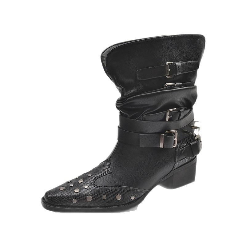 22 trendy temperament beautiful large size thick heel pile fashion boots belt buckle knight boots