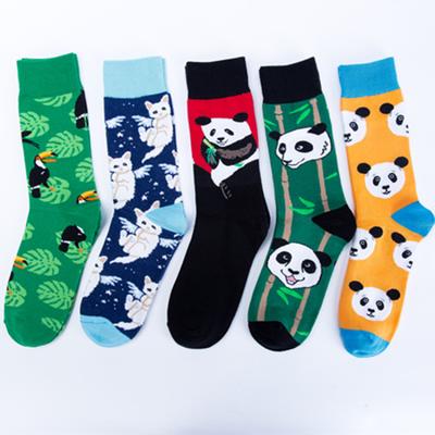 Herrensocken, Panda-Muster, modische Socken, lässige, niedliche Baumwoll-Kunst-Crew-Socken