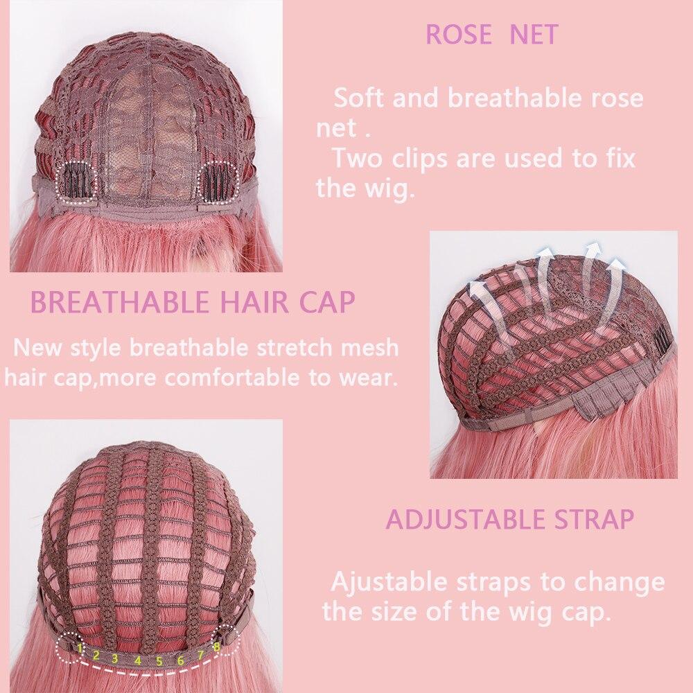 LISI HAIR 24“Long Sakura Pink Wig With Bangs Water Wavy Wig Synthetic Fiber Wig Women's Long Wig Natural Wigs Cosplay/Daily/Party Wig