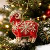 Gift for Christmas Holiday Acrylic Goat Tree Pendant, Decorative Hanging Ornament with Clear Animal Rhinestone, Golden Cord New Year Party Durable
