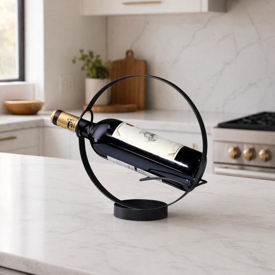 Yousheng Single Wine Bottle Holder for Countertop, Modern Metal Wine Rack Stand with Round Base, Elegant Gift for Home Bar Kitchen
