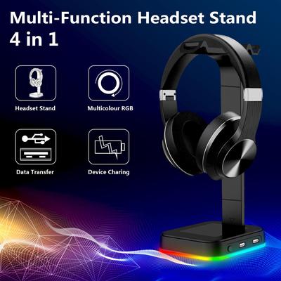 Support pour casque de jeu RGB 2024 avec double port USB et LED à changement de couleur